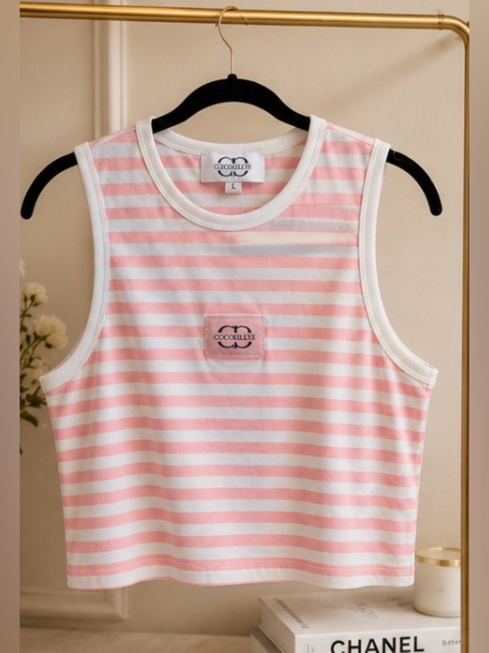 COCOLILLYS Pink & White Striped Sleeveless Crop Tank – Size Large